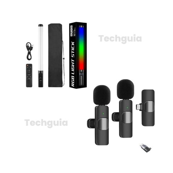 Imagem de Kit YouTube Vlog: Microfone Duplo Lapela e Bastão de LED RGB!