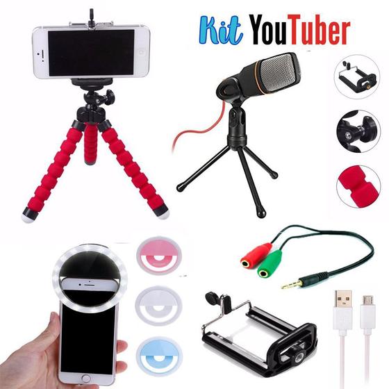 Imagem de Kit Youtuber 10 Mini Tripe para Smartphone  Microfone Condensador