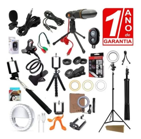 Kit Youtuber 15x1 Tripé 2,10m Lapela Microfone Mesa Celular Menor preço em Kit Youtuber 15x1 Tripé 2,10m Lapela Microfone Mesa Celular