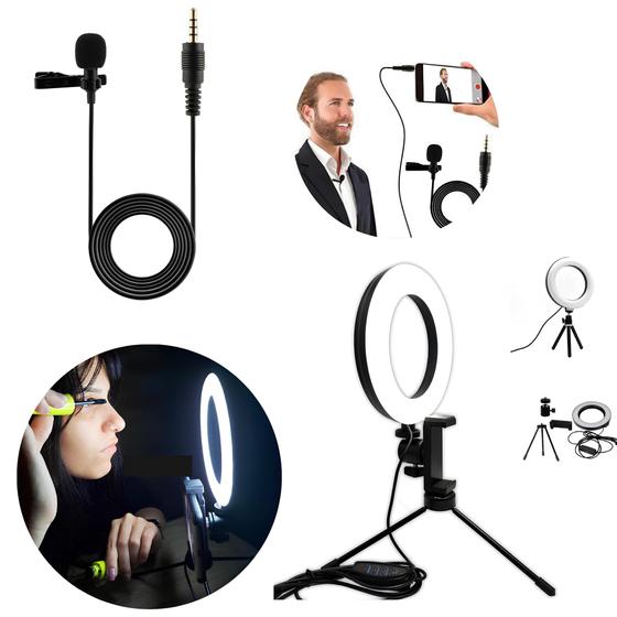 Imagem de Kit Youtuber com Microfone Lavalier e Ring Light Portátil USB