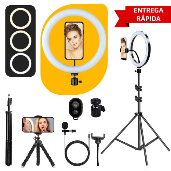 Imagem de  Kit Youtuber Completo Aro 10 Pol Tripé 2,10m Blogueiro Make