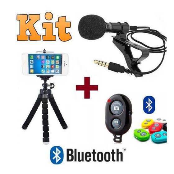 Imagem de Kit Youtuber Microfone De Lapela Para Celular + Controle Bluetooth + Tripé