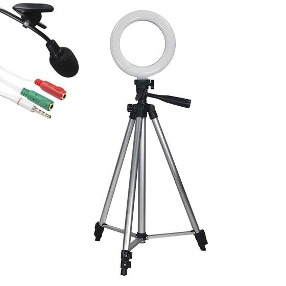 Imagem de Kit Youtuber Ring Light 16Cm Tripé 1,20M Microfone Lapela