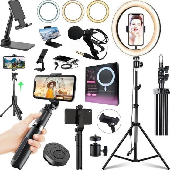 Imagem de Kit Youtuber Ring Light Tripe Bastão Controle Estabilizador Acessórios Celular Filmagem