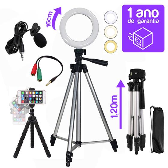 Kit Youtuber Tripé 1,20m + Microfone Lapela + Ring Light Menor preço em Kit Youtuber Tripé 1,20m + Microfone Lapela + Ring Light