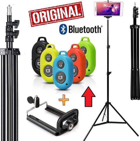 Imagem de Kit Youtuber Tripé Profissional Pedestal De Iluminação Suporte Para Celular Universal Gravação Vídeo Controle Bluetooth