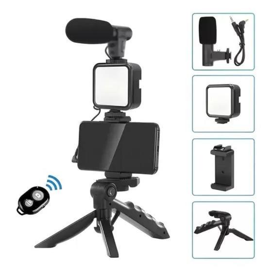 Imagem de Kit Youtuber Tripe Vlog Live Suporte Celular Led com Microfone Fazer Vídeos