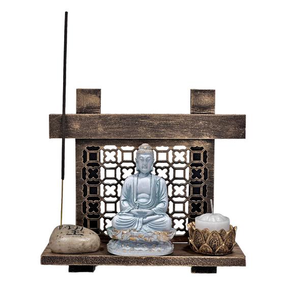 Imagem de Kit Zen Buda Castiçal Incensário Pedra Esperança Japonesa 