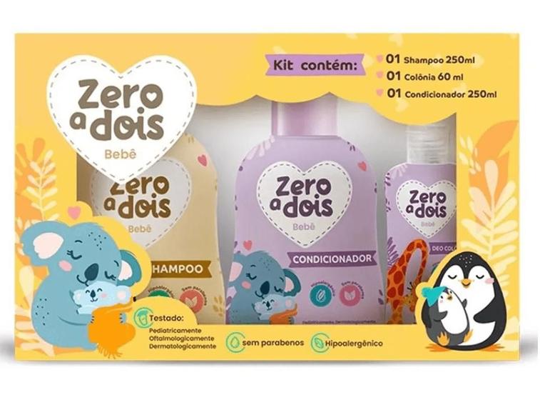 Imagem de Kit zero a dois bebê hipoalergênico shampoo condicionador e colônia