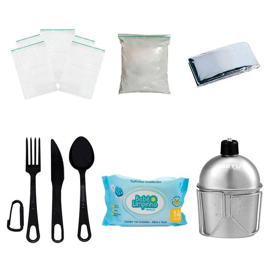 Imagem de Kit Ziplock + Cal Virgem + Talher + manta + cantil + Lenço