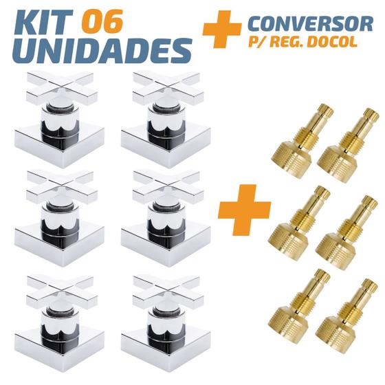 Imagem de Kit06 Acabamento Cruzeta Cromado 1/2' Ou 3/4 P/ Reg Docol