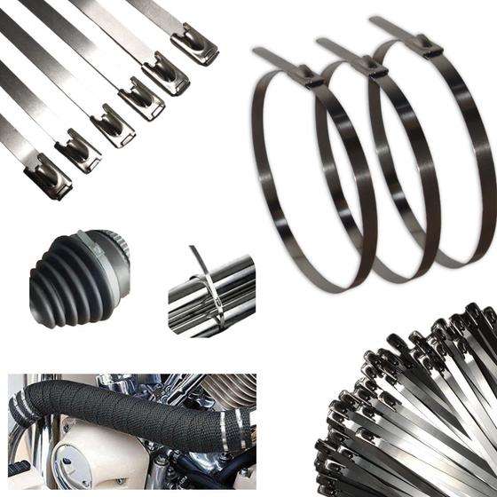 Imagem de Kit10 Abraçadeira Zip Tie Aço Inox 304 Comprimento 65cm x 4,6mm Ø Máx aplicação 200mm fixação Termotape Coifa Homocinetica Tubos Cabos