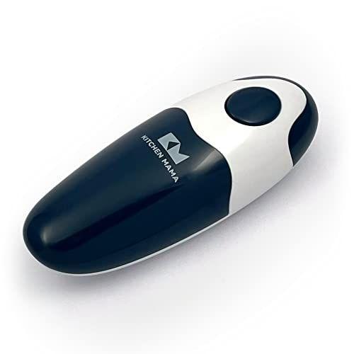 Imagem de Kitchen Mama Electric Can Opener 2.0: Lâmina atualizada abre qualquer forma de lata - borda lisa, segura para alimentos, útil com tampa lift, abridor de lata portátil operado por bateria (azul marinho)