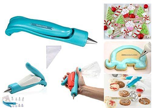 Imagem de Kitchen Pacific Cake Decorando Dicas Caneta, Ferramenta de Tubulação de Gelo Kit Set com grandes e pequenos X4 dicas diferentes- X4 Bocais Saco de cerejaX 2 acoeleira, tubulação de aço inoxidável / Dispensador Bocais Conjunto de Caneta