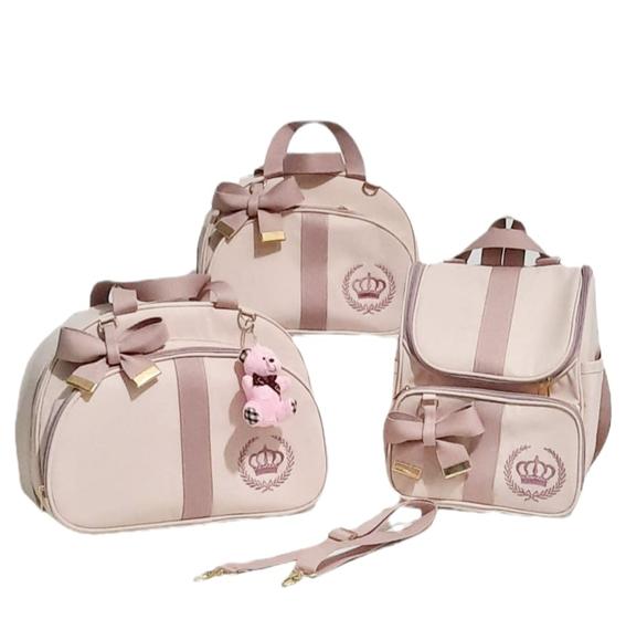 Imagem de Kits Bolsas  Malas De  Maternidade 4 Peças  e Mochila 2 em 1 ROSÉ Modelos Luxo