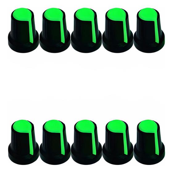 Imagem de Knob Potenciômetro Eixo Estriado 6mm 481 - 10 Peças Verde