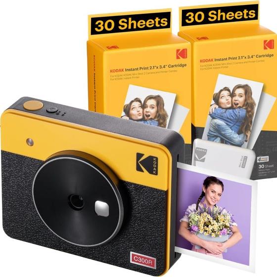Imagem de  Kodak Mini  Shot 3 Retrô Amarela  - C300RY - Camera Instantânea e Photo Printer bluetooth  2 em 1 -