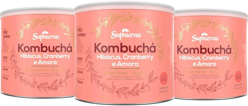 Imagem de Kombuchá Hibiscus Cranberry  Amora Soluvel  3 Potes de 200g Kombucha