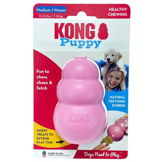 Imagem de Kong Puppy Médio Brinquedo Recheável Ração Úmida Interativo para Cães Rosa