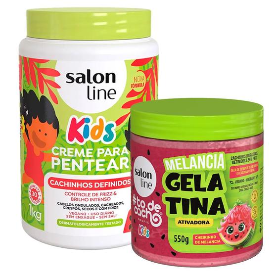 Imagem de Kt Creme De Pentear Salon Line Cachinhos Definidos Kids 1kg E Gelatina Salon Line Todecacho Melancia Kids 550g