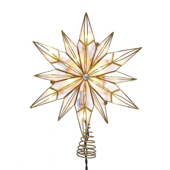 Imagem de Kurt S. Adler Kurt Adler 10-Light 12-Point Capiz Star and Center Gem Treetop, Ouro, Branco