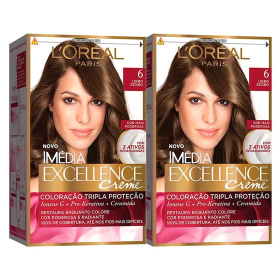 L'Oréal Paris Coloração Imédia Excellence 6 Louro Escuro Kit - 2 ...