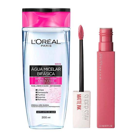 Imagem de L'Oréal Paris + Maybelline Kit - Água Micelar Bifásica + Batom Líquido Longa Duração Lover