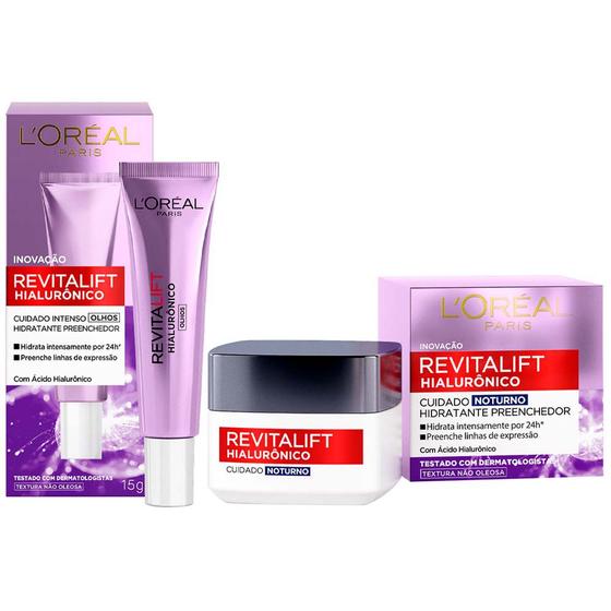 Imagem de L'Oréal Paris Revitalift Hialurônico Kit  Creme para Olhos + Creme Facial Anti-idade Noturno