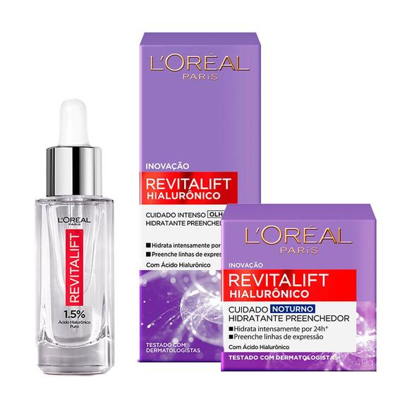 L'Oréal Paris Revitalift Hialurônico Kit - Noturno + Sérum + Creme para Olhos Menor preço em L'Oréal Paris Revitalift Hialurônico Kit - Noturno + Sérum + Creme para Olhos