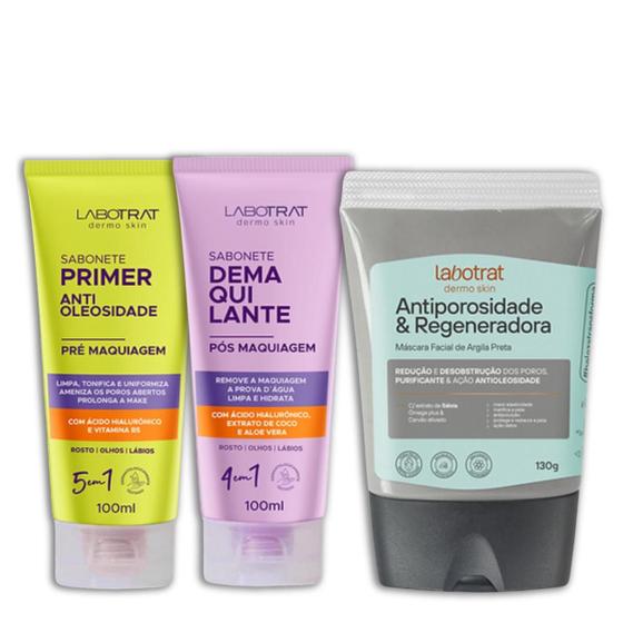 Imagem de Labotrat Dermo Skin Care Sab Pré Make 100ml + Sab Pós Make 100ml + Masc Argila Preta 130g