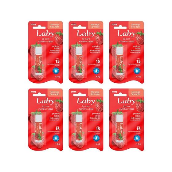 Laby Hidratante Labial - Morango Fps15 (Com Cor) - Kit Com 6 Imagem de Laby Hidratante Labial - Morango Fps15 (Com Cor) - Kit Com 6
