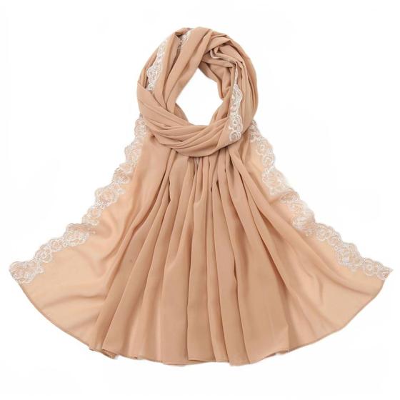 Imagem de Lace Trim Pearl Bandana, Ladies Casual Single Color Chiffon