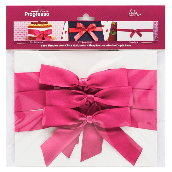 Imagem de Laço de Cetim Simples Pink M com Cinta Horizontal - Progresso