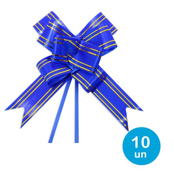 Imagem de Laço fácil p/ presentes 20cm - Azul Escuro c/ dourado 10un