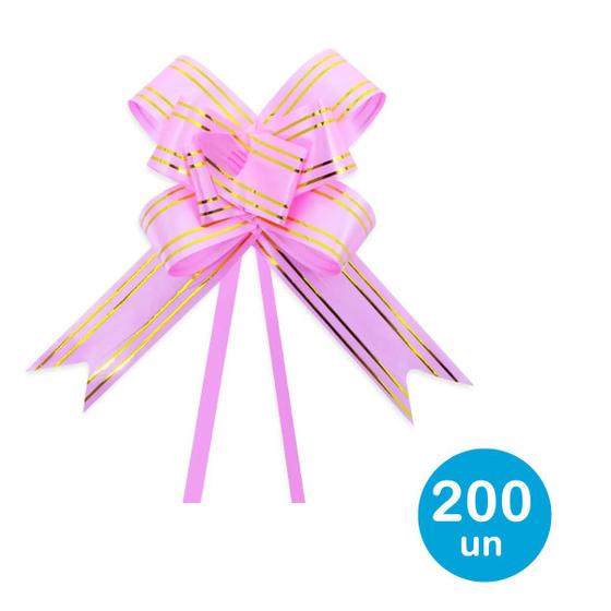 Imagem de Laço fácil p/ presentes 34cm -Rosa Claro c/ dourado 200un