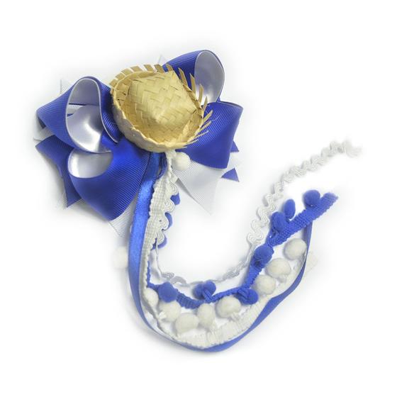 Imagem de Laço para Cabelo Festa Junina Azul Xadrez Com mini Chapéu