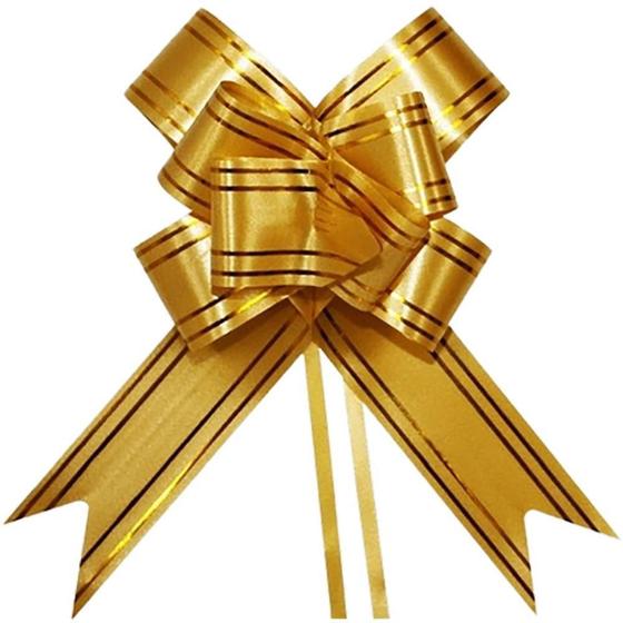 Imagem de Laço Pronto Decorado 28MM X 47CM Amarelo com Fio Dourado Pacote com 200 Unidades