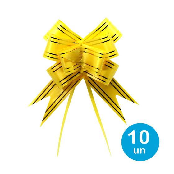 Imagem de Laço pronto p/ presentes 20cm - Amarelo c/ dourado 10un