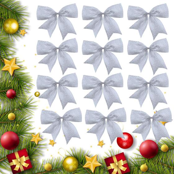 Imagem de Laços Para decorar Arvore de Natal Brilhantes Kit com 12 Unidades 