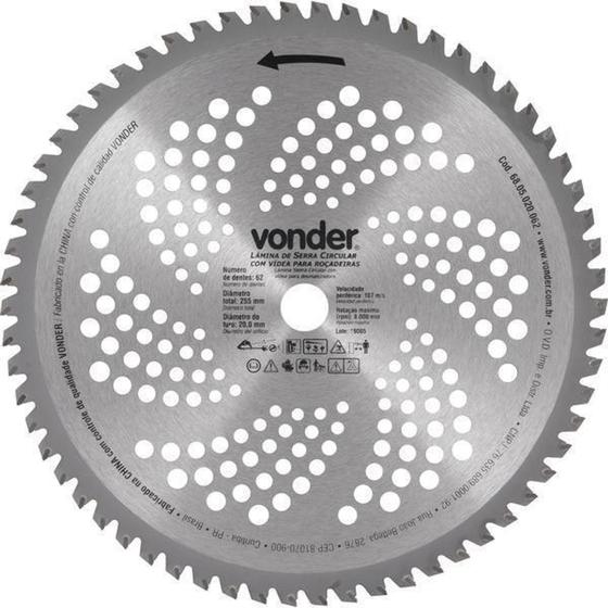 Imagem de Lâmina Circular com Vídea para Roçadeiras 255 mm  x 20 mm  6 - VONDER
