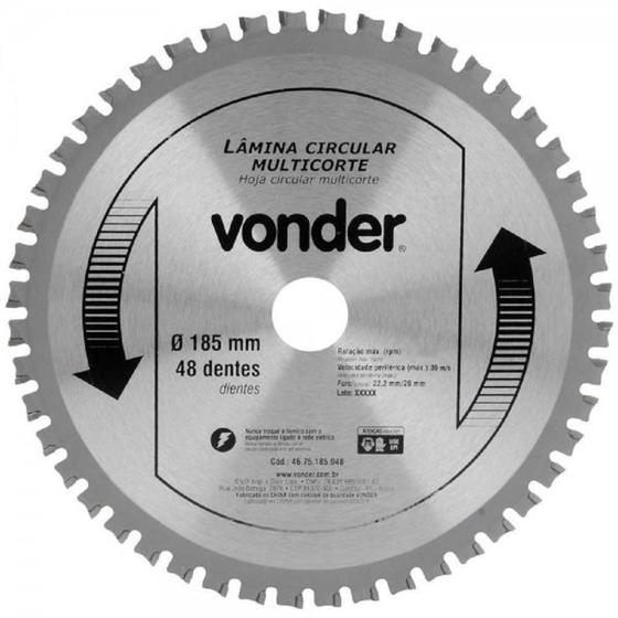 Imagem de Lamina Circular Multicorte 185x1.1x1.6x48D - Vonder