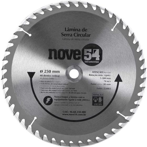 Imagem de Lâmina de serra circular vídea 250mm 48 dentes Nove54