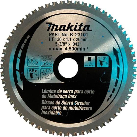 Imagem de Lamina De Serra Tct 136Mm X 20Mm X 56T Makita B-23101 Metal