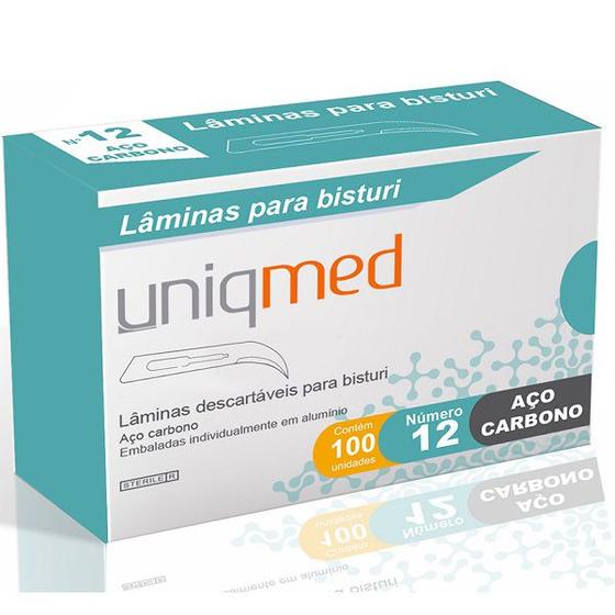 Imagem de Lamina para Bisturi AÇO Carbono N12 CX com 100 Unidades Uniqmed