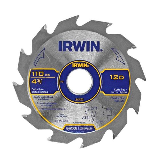 Imagem de Lamina Para Serra Circular 4 3/8 X 12d F20 - Irwin