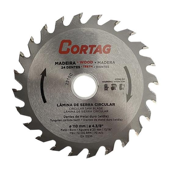 Imagem de Lâmina Serra Circular Widea   4.3/8 X 20mm. 24 D 60864 Cortag