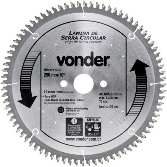 Imagem de Lamina Serra De Mesa 10 P/ Mdf 80 Dentes Vonder 4650025080