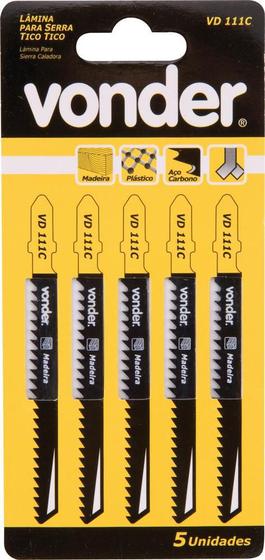 Imagem de Lamina serra tico-tico aço carbono vd 111c 8dpp encaixe t para madeira e plástico com 5 peças - Vonder
