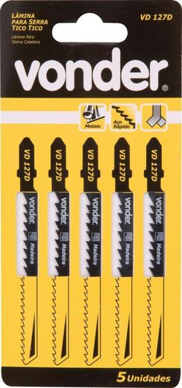 Imagem de Lamina serra tico-tico aço carbono vd 244d 6dpp encaixe t para madeira com 5 peças - Vonder