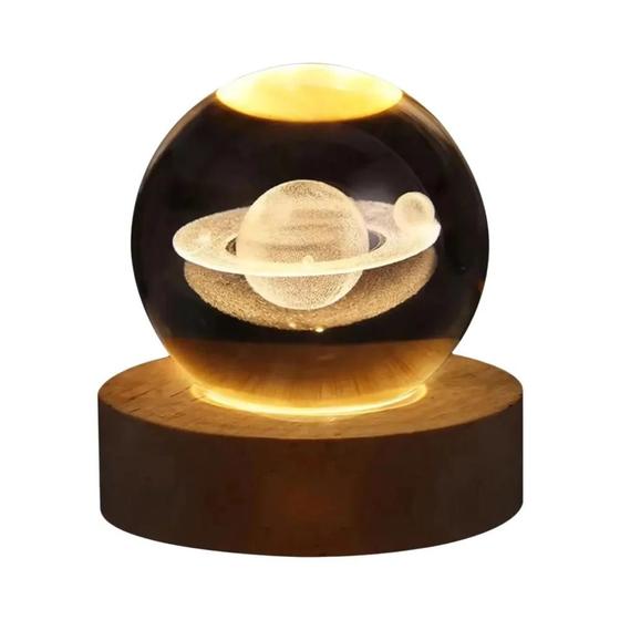 Imagem de Lâmpada 3D de Cristal com Galáxia Planetária - Luz Noturna USB com Atmosfera Aconchegante